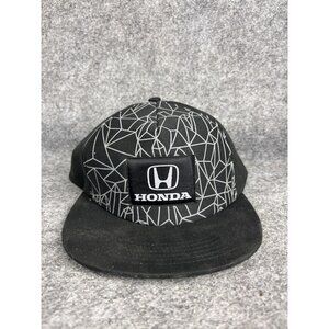 Honda Hat Cap Snap Back Mens One Size Black Geometric Patch Logo Flat Brim